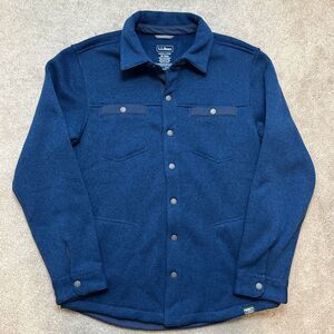 LL Bean Shacket Mens Medium Blue Sweater Fleece Jac Snap Shirt Heavy Casual
